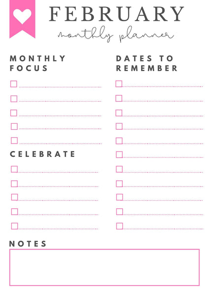 February 2021 Monthly Goals + Celebration Worksheet