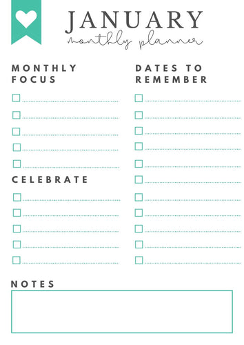 Freebie! January Monthly Goals + Celebration Worksheet
