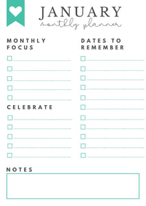 Freebie! January Monthly Goals + Celebration Worksheet