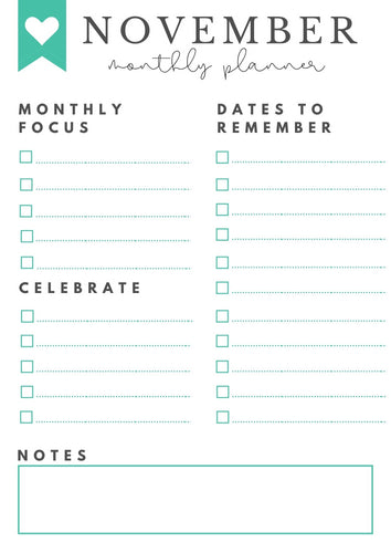 Freebie! November Monthly Goals + Celebration Worksheet