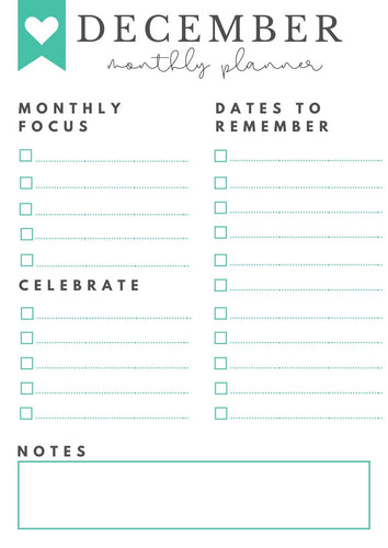 Freebie! December Monthly Goals + Celebration Worksheet