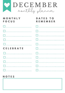 Freebie! December Monthly Goals + Celebration Worksheet
