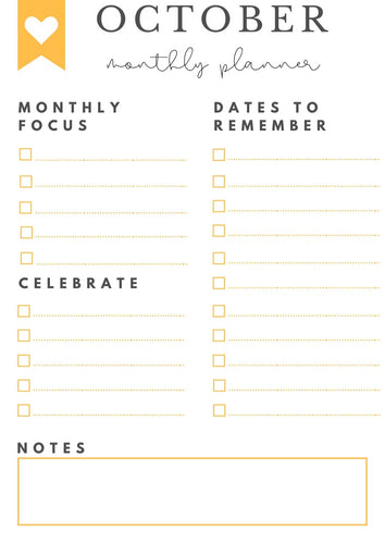 Freebie! October Monthly Goals + Celebration Worksheet