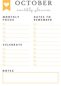 Freebie! October Monthly Goals + Celebration Worksheet