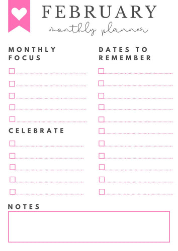 Freebie! February Monthly Goals + Celebration Worksheet