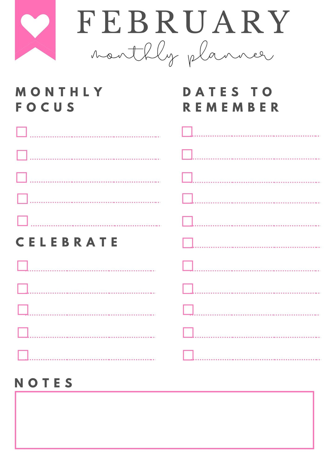 Freebie! February Monthly Goals + Celebration Worksheet
