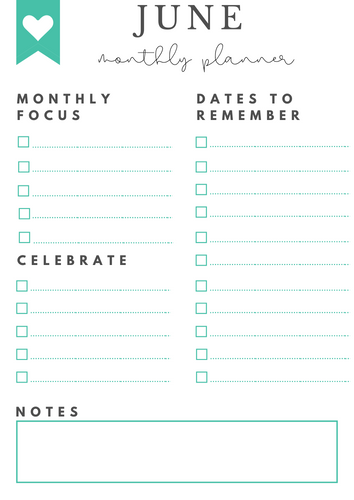 Freebie! June Monthly Goals + Celebration Worksheet