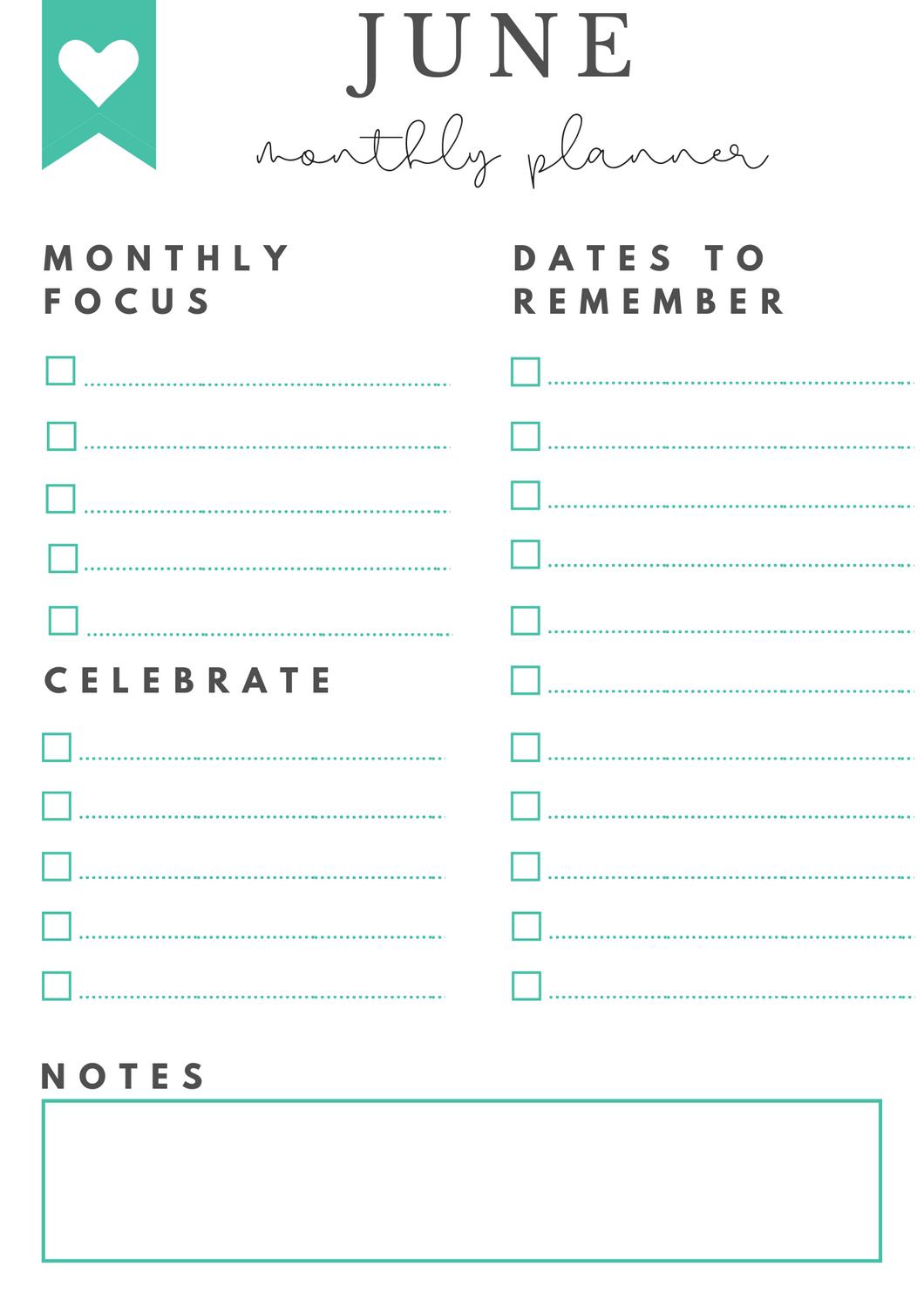 Freebie! June Monthly Goals + Celebration Worksheet